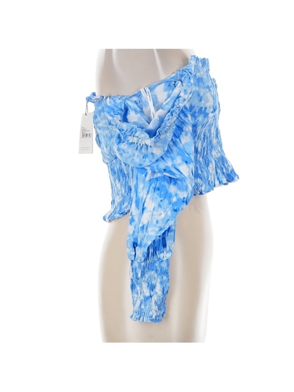 Faithfull The Brand Willow Smocked Blue Floral Top Puff Sleeve Square Neck 8 NWT - Picture 4 of 7